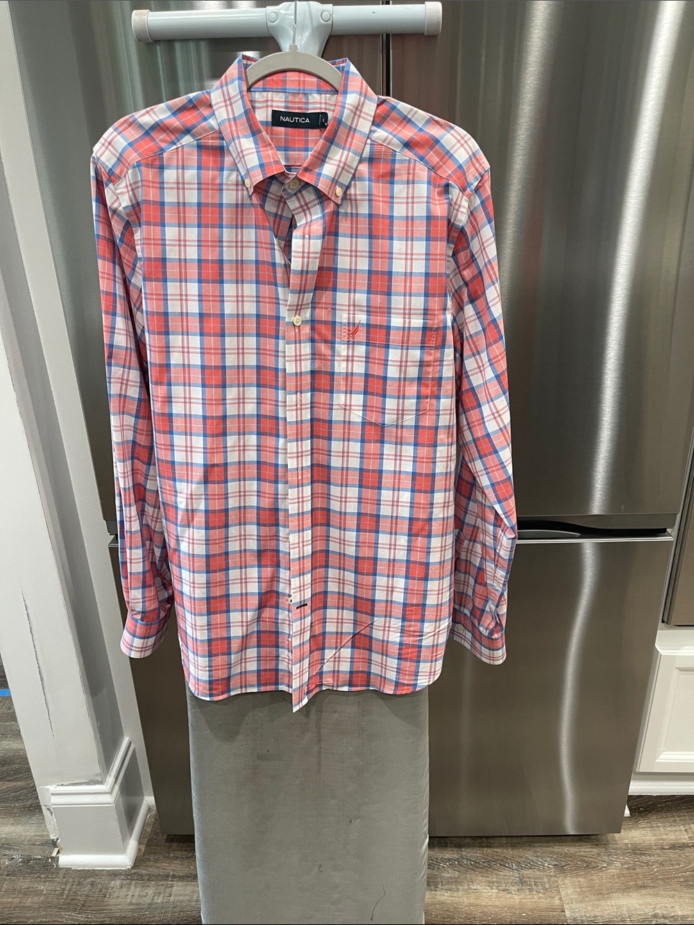 Nautica Coral, Blue & White Plaid Button-Down Shirt
